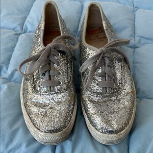 Kate Spade x Keds Silver Sparkle Platform   Women’s Sneakers 5.5